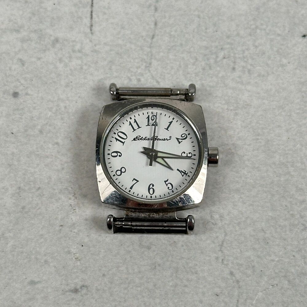 Eddie Bauer Watch Womens 21mm Square White Dial Silver Tone Quartz New Battery